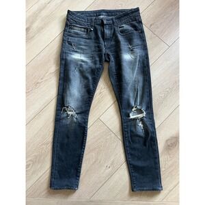 R13 Distressed Black Wash Denim Jeans Rips Distressed Grunge Punk Women